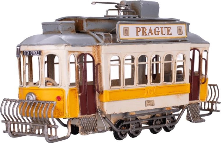 Metalni model žutog tramvaja Prague 27,5 cm – dekoracija i kolekcionarski model
