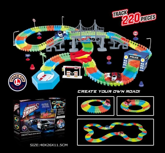 Svjetleća fleksibilna trkaća staza 220 dijelova s LED autićem