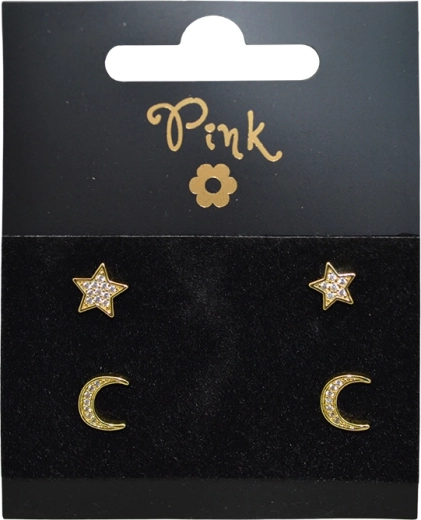 Pozlaćene naušnice set Mjesec i zvijezda, 4 kom