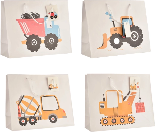 Gift bag – construction machinery 26 × 10 × 32 cm (mix of 4 designs)