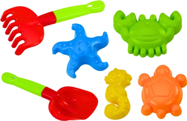 Set igračaka za pijesak s lopaticom, grabljicama i kalupima