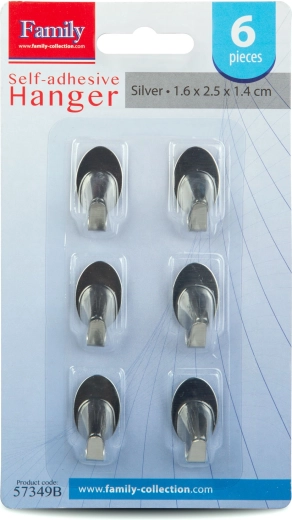 Self-adhesive stainless steel hooks, 6 pieces