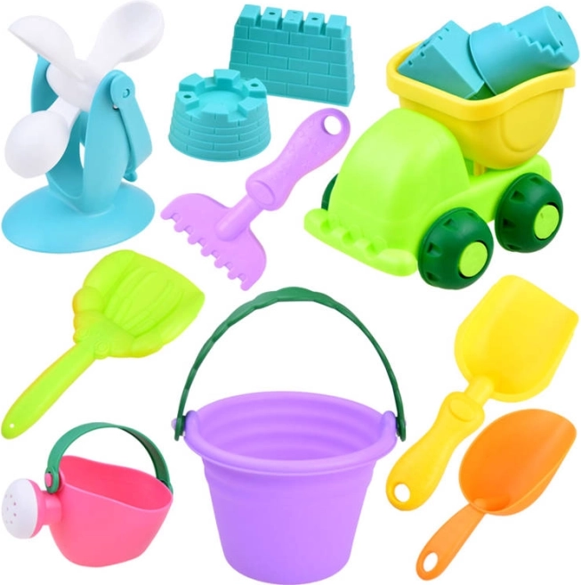 Set pijesčanih igračaka s raznobojnom kantom i autićem