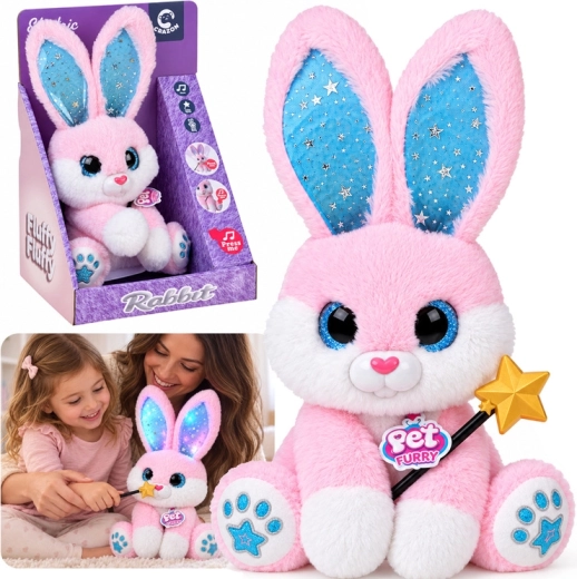 Interactive pink plush bunny 30 cm – dances, lights up and plays with a magic wand - 1 piece