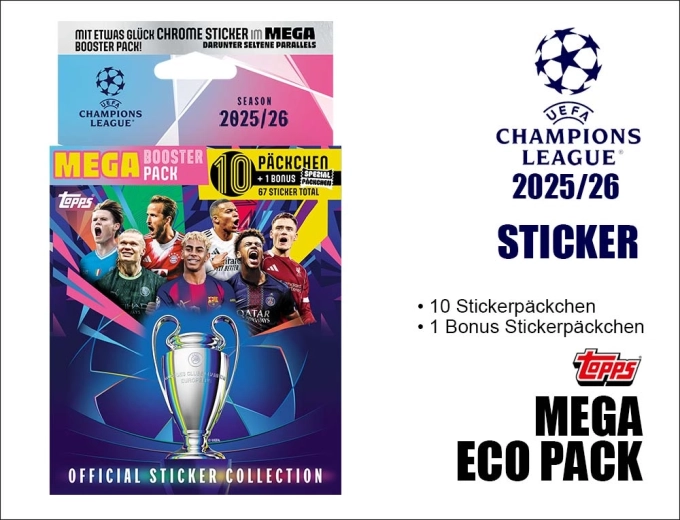 Topps mega eco pack sa sličicama UEFA Champions League 2025/2026