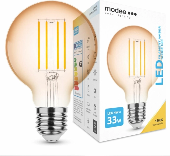 Modee LED filamentna žarulja Amber Globe G80 4W E27, 360 lm, toplo bijela