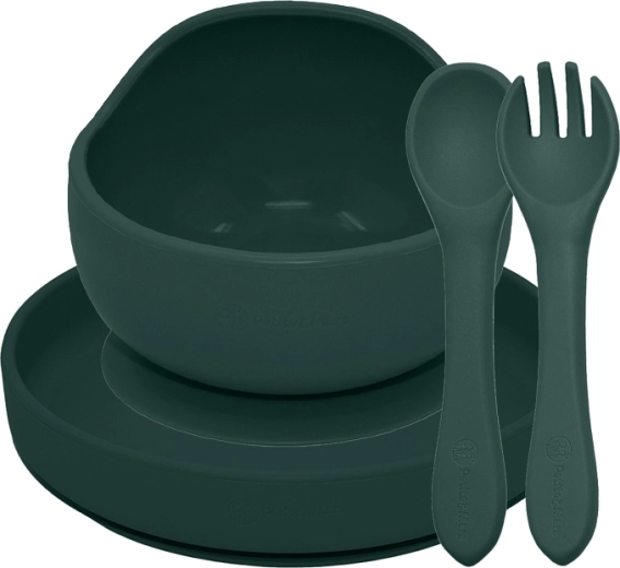 Petite&Mars silikonski set za hranjenje Take&Match, 3 kom, misty green, 6 mj+