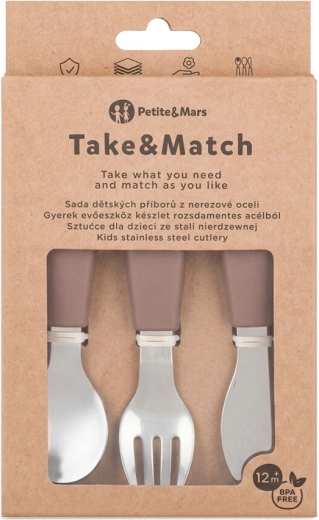Petite&Mars set dječjeg pribora od nehrđajućeg čelika Take&Match Velvet latte 12m+
