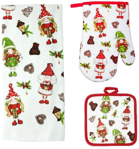 Kuhinjski set Elfići – rukavica, držač i kuhinjska krpa