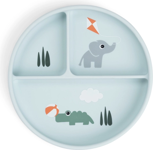 Done by Deer vakuumski podijeljeni tanjur Stick&Stay Playground plavi
