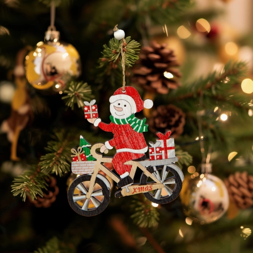 Hanging wooden Christmas ornament with snowman 21.5 × 11.5 cm