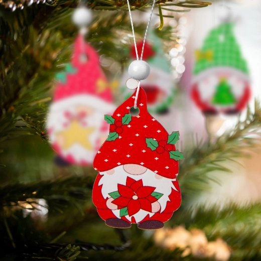 Set of wooden Christmas gnome decorations, 12 pcs