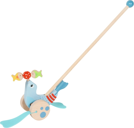 Wooden pull-along toy seal on a stick - 1 piece
