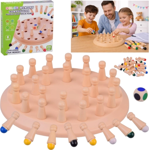 Drvena memorijska igra boje s kockom i štapićima