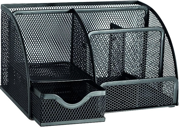 Metal desktop organizer with drawer, black