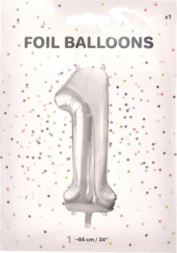 Folijski balon broj 1 srebrni 86 cm