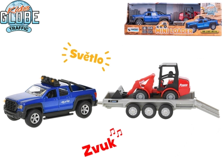 Kids Globe Traffic SUV s povratnim pogonom, svjetlom i zvukom, s odvojivom prikolicom i bagerom 30 cm