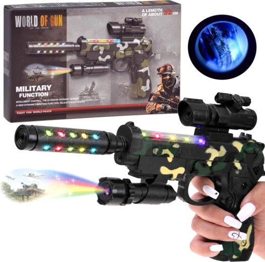 Children’s military toy pistol with projector and light effects, camo, 32 cm - 1 piece