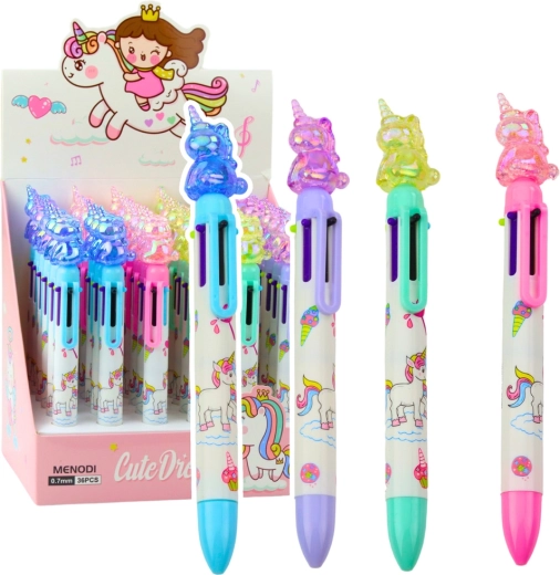 Multicolor ballpoint pen with unicorn, 6 colors - 1 piece