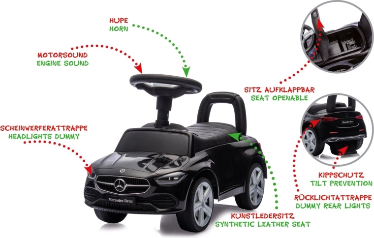 Mercedes-Benz C-Class 2-in-1 Kids' Ride-On Walker in Black