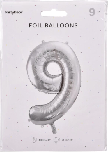 Folijski balon broj 9 srebrni 86 cm