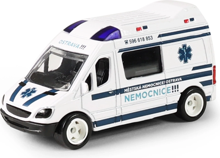 Metal Ostrava City Hospital ambulance in a plastic box