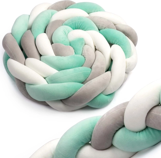 Pletena zaštitna ogradica za krevetić Ricokids 2 m – mentol siva