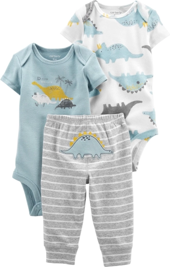 Carter’s 3-dijelni set za bebu Blue Dino – 2× body kratkih rukava i donji dio trenirke