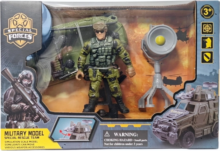 Vojni set s figurom vojnika, vozilom i priborom