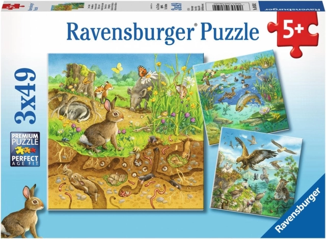 Puzzle Životinje u svojim domovima 3x49 dijelova