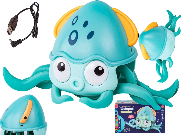 Interactive escaping crawling octopus with lights and melodies - blue - 1 piece