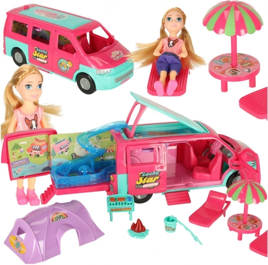 Kamp-kućica na kotačima za lutke s dodatnom opremom i bazenom