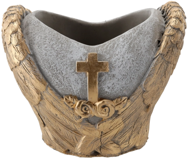 Betonska grobljanska žardinjera srce sivo-zlatna 21 × 14,5 × 17,5 cm