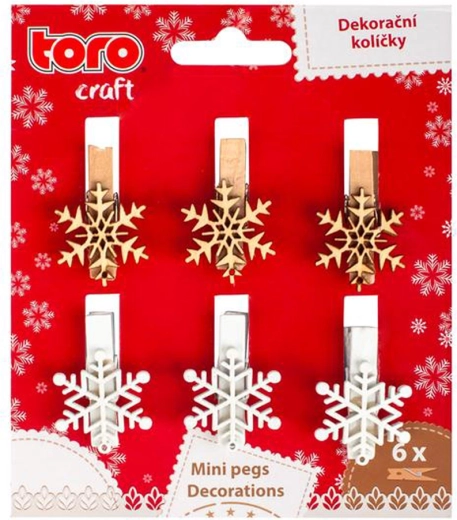 Drvene kvačice Snježna pahulja 3,5 cm – set 6 kom