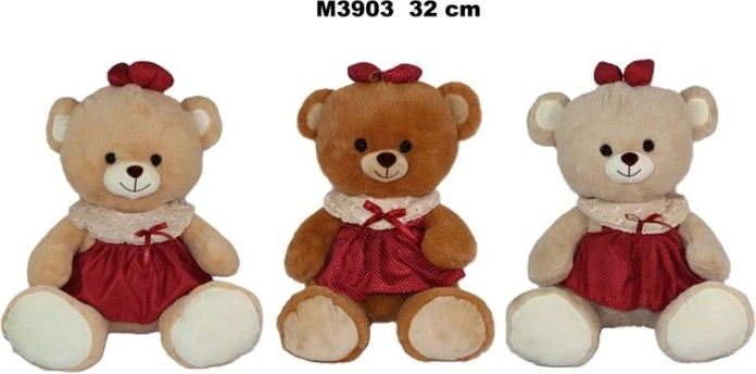 Plush teddy bear in a dress, 32 cm, 3 color variants - 1 piece