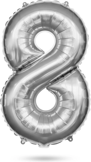 Birthday Foil Balloon Number 8 Silver 40 Inches