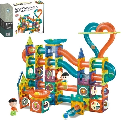 Magnetic marble run construction set, 188 pieces