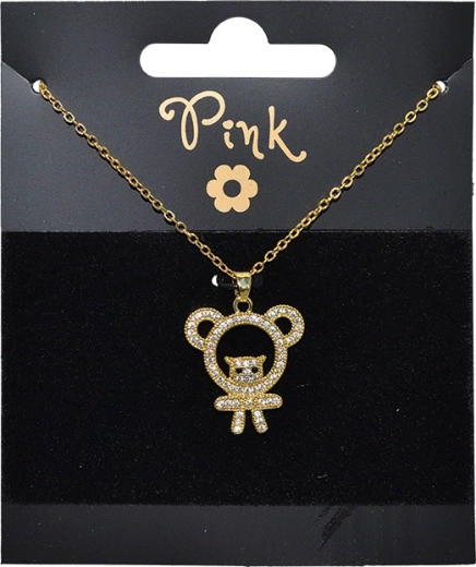Gold-Plated Chain with Teddy Bear Pendant and Crystals