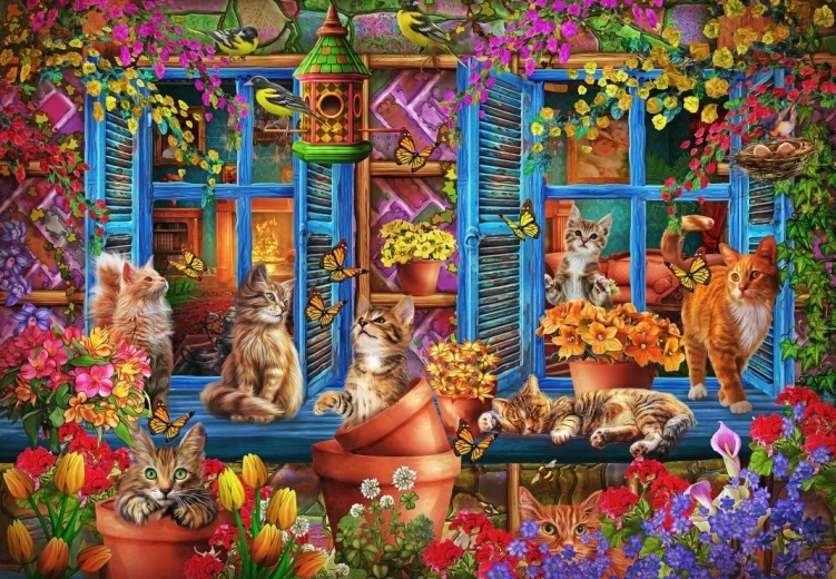 Puzzle prozorska daska s mačkama 1000 dijelova BLUEBIRD
