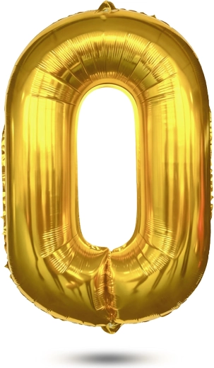 Golden foil balloon in the shape of the number 0, 75 cm