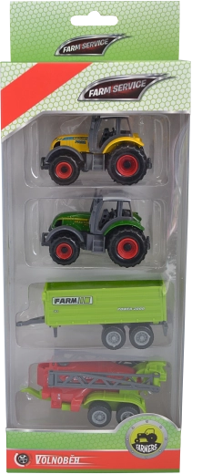 Farm service – set poljoprivrednih strojeva 1:64 (2 traktora, prikolica i prskalica)