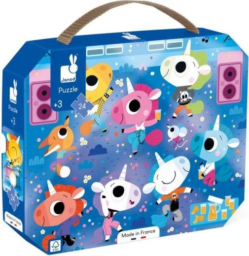 Janod slagalica u koferiću – jednorogi na koncertu, 24 dijelova