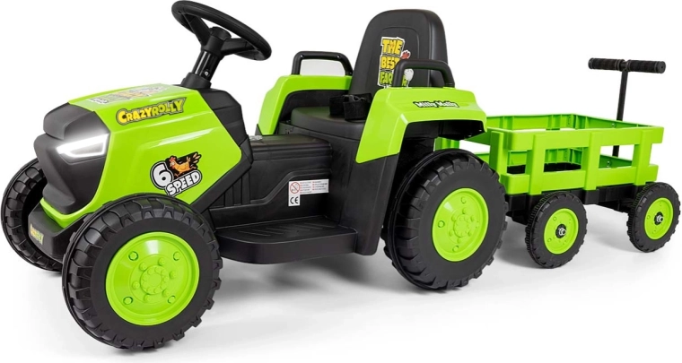 Milly Mally electric tractor Rolly green with trailer