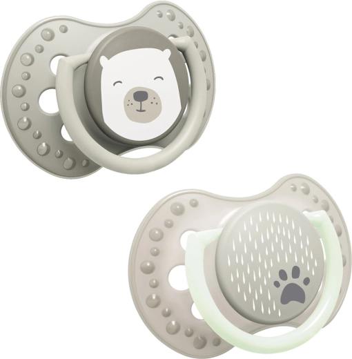 LOVI dinamična silikonska duda varalica Buddy bear 0–6 mj., 2 kom