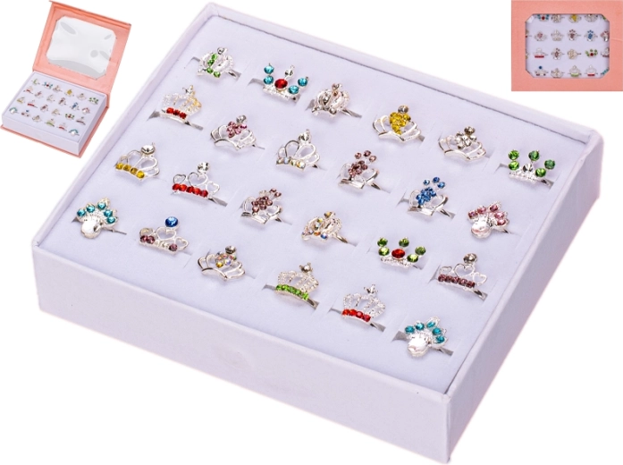 Djevojački set prstenova s krunama u srcolikoj kutijici, 24 kom