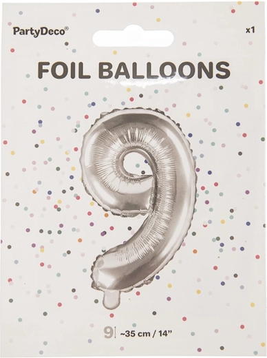 Folijski balon broj 9 srebrni 35 cm