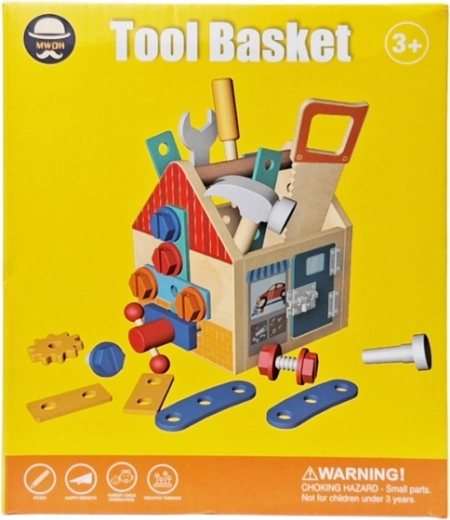 Drveni set alata u kućastoj kutijici