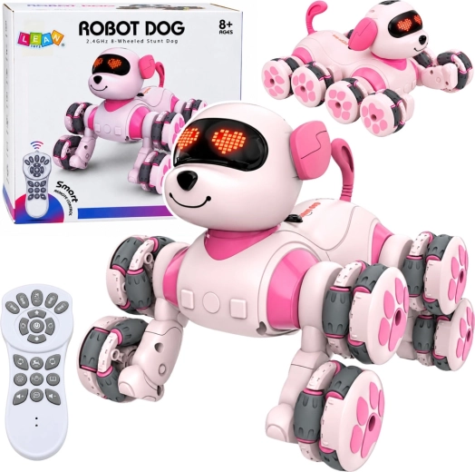 Pink Remote-Controlled Robot Dog with 8 Wheels