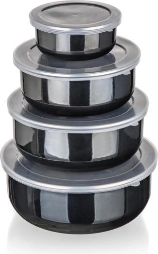 Set emajliranih zdjela s poklopcima METALIC Black, 8 dijelova