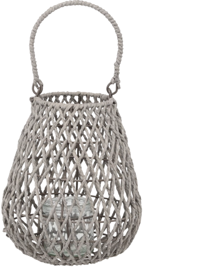 Pletena siva lampion-lampa 20 × 25 cm sa staklenom uloškom
